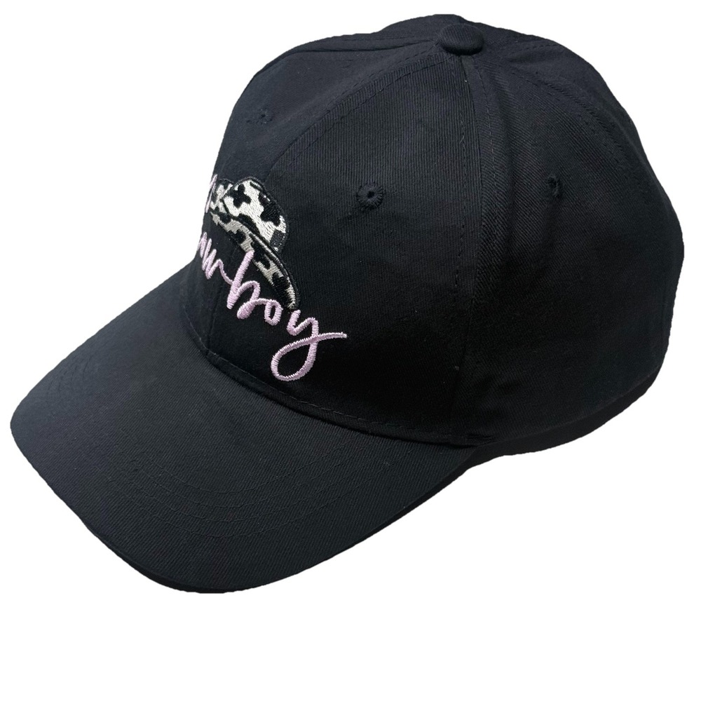 Black Baseball Cap Pink Cowboy Embroidery Cow Print Western Hat Adjustable OS